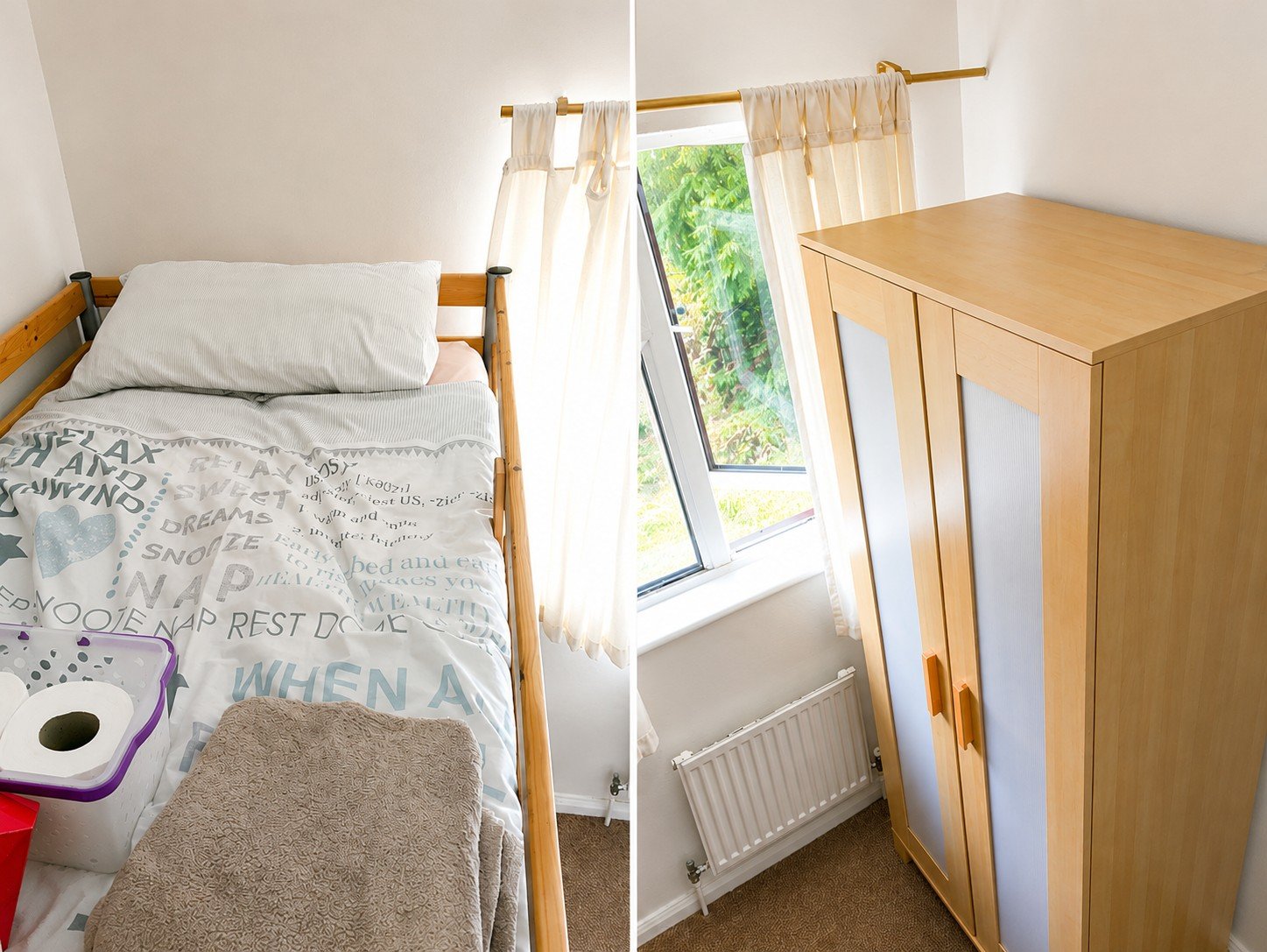 Compact room with raised bunk-style bed